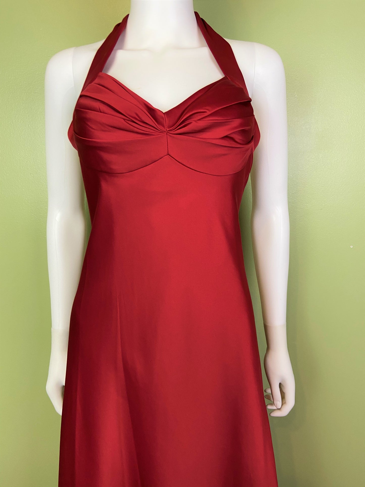 Calvin Klein Red Satin Halter Tuxedo Gown ABBY ESSIE Designer & Vintage