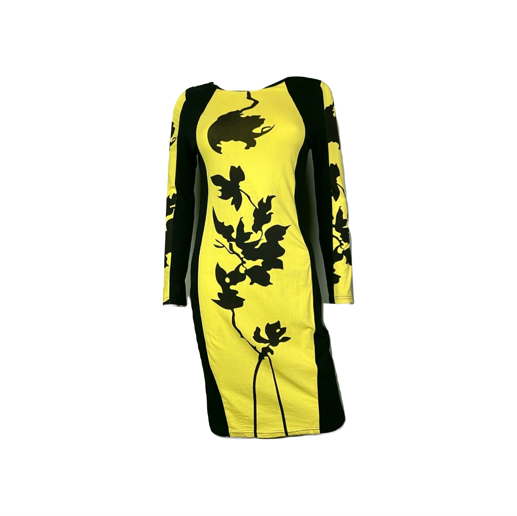 Black Yellow Graphic Print Cotton Stretch Dress Abby Essie