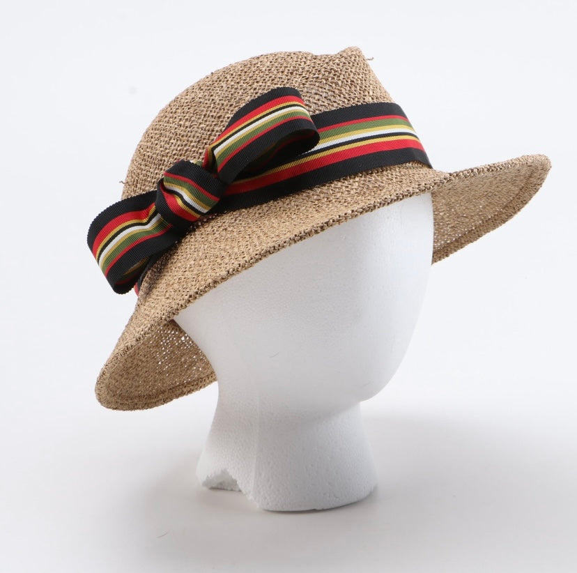 Vintage Straw Hat with Colorful Ribbon Band