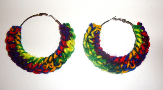 HANDMADE MULTI-COLOR YELLOW RED CROCHET HOOP EARRINGS METAL CLOSURE HOOP Abby Essie