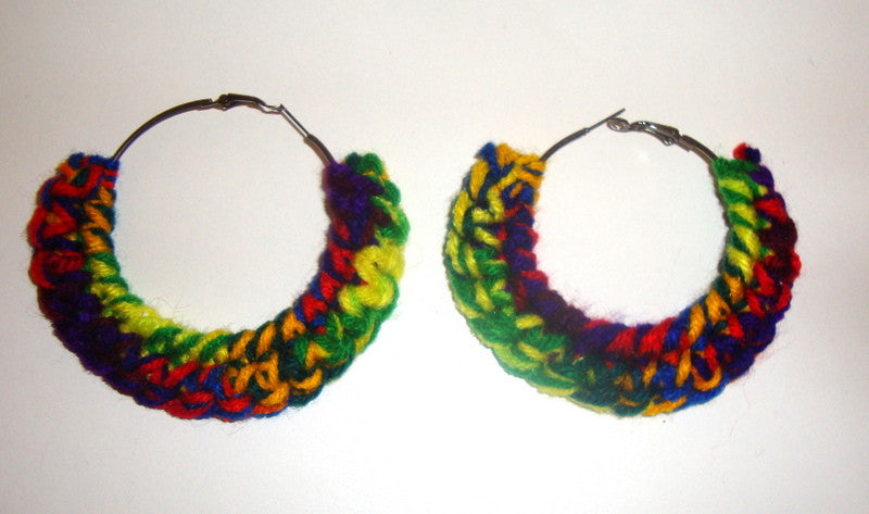 HANDMADE MULTI-COLOR YELLOW RED CROCHET HOOP EARRINGS METAL CLOSURE HOOP Abby Essie