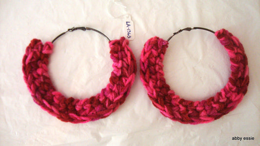 HANDMADE PINK BURGUNDY CROCHET HOOP EARRINGS METAL CLOSURE HOOP Abby Essie