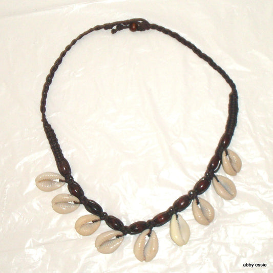 COWRY SHELL & BLACK LEATHER BRAIDED CHOKER Abby Essie