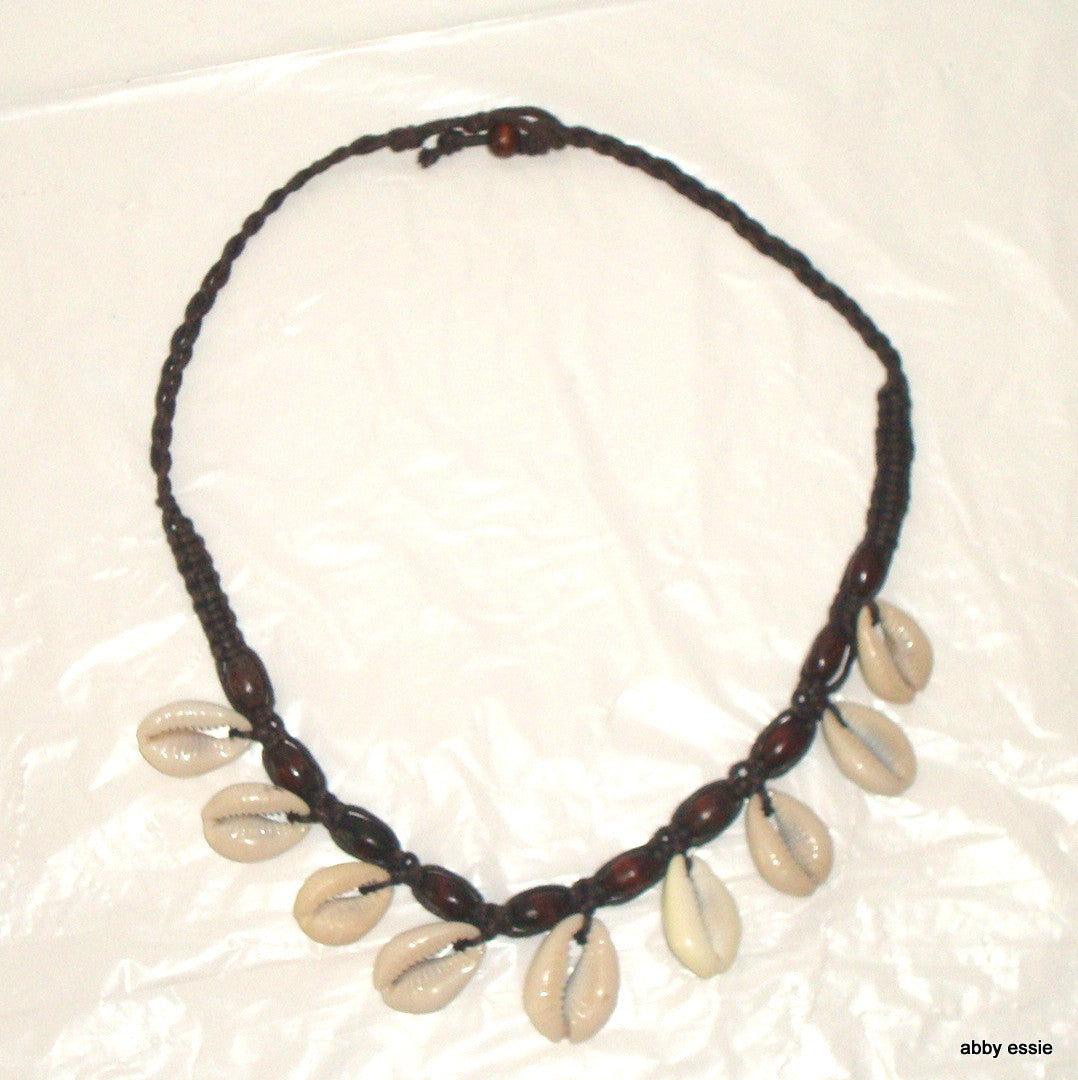 COWRY SHELL & BLACK LEATHER BRAIDED CHOKER Abby Essie