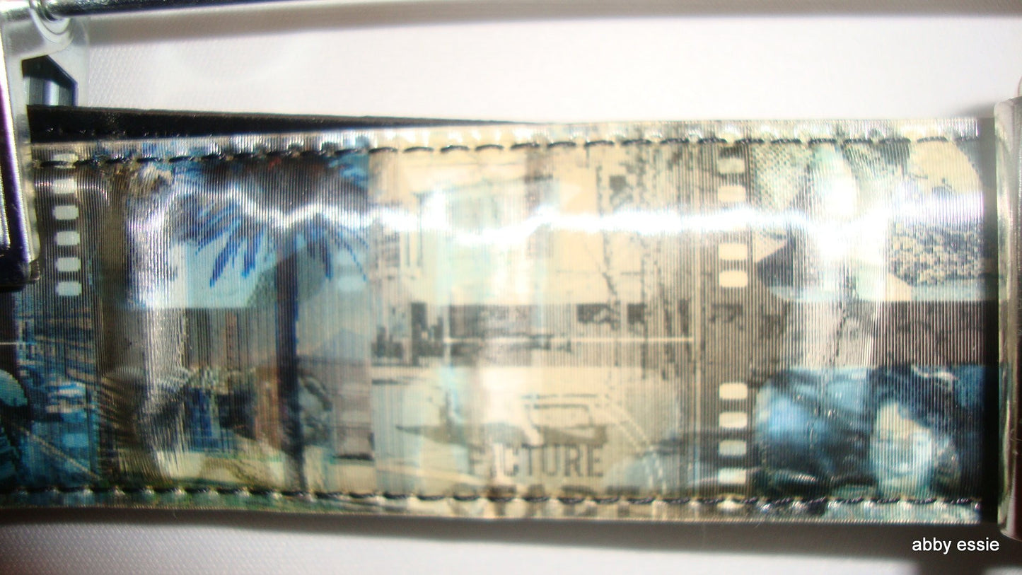 NWOT BLACK BLUE MOVIE FILM REEL MULTI-COLOR HOLOGRAM BELT SZ Large