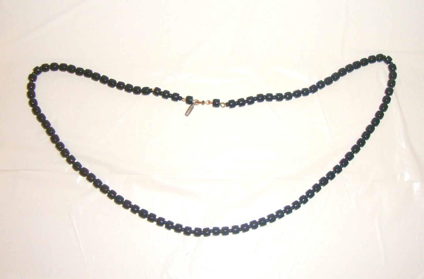 BLACK BEAD GEMSTONE NECKLACE CAN BE DOUBLED FOR BRACELET UNISEX LENGTH 24"