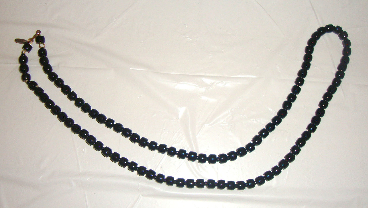 BLACK BEAD GEMSTONE NECKLACE CAN BE DOUBLED FOR BRACELET UNISEX LENGTH 24"
