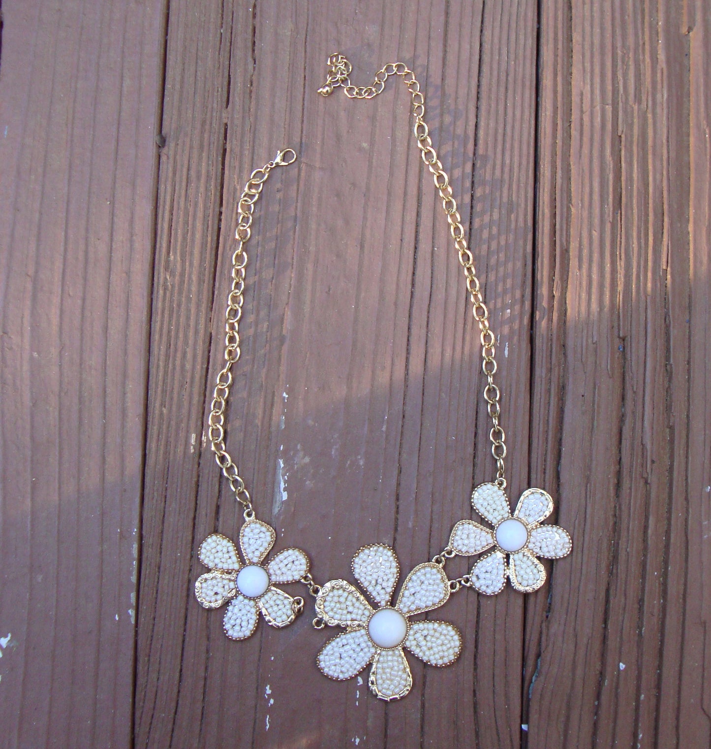 SOLD - Art Deco Gold Pearl Daisy Flower Choker Necklace