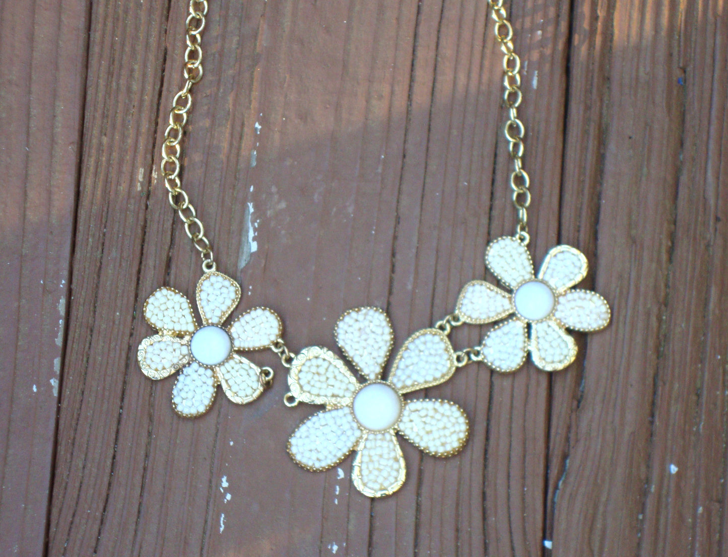 SOLD - Art Deco Gold Pearl Daisy Flower Choker Necklace