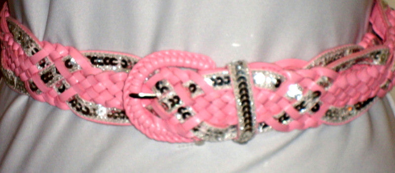 sexy cute PINK & SEQUIN BRAIDED FAUX LEATHER BELT