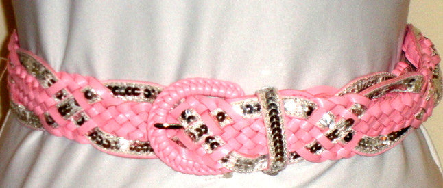 sexy cute PINK & SEQUIN BRAIDED FAUX LEATHER BELT