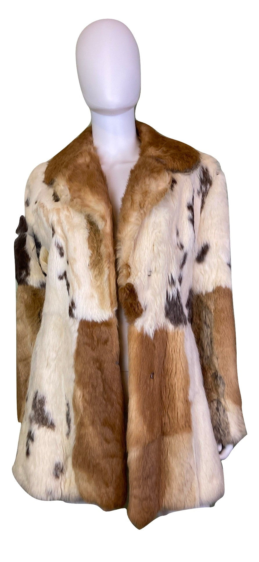 Vintage Multi Color Tan Brown White Rabbit Fur Coat