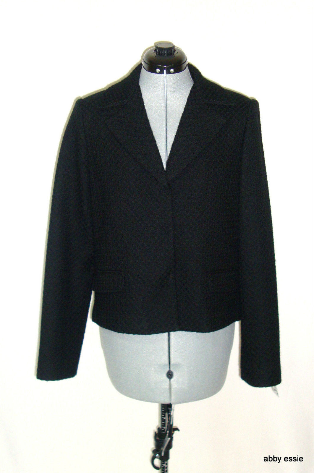 TAHARI BLACK WOOL BUCLE TEXTURED CAREER CLASSIC BLAZER SZ 8 MEDIUM Abby Essie