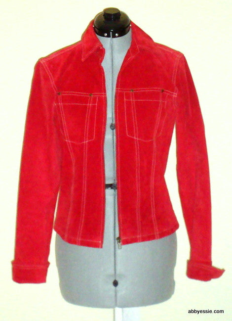 Coldwater Creek Red Suede 100% Leather Jacket  Xs Like 2 Abby Essie