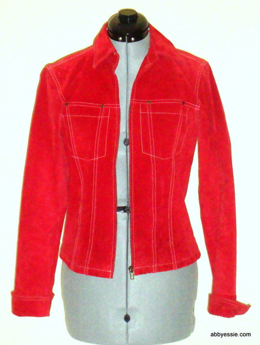 Coldwater Creek Red Suede 100% Leather Jacket  Xs Like 2
