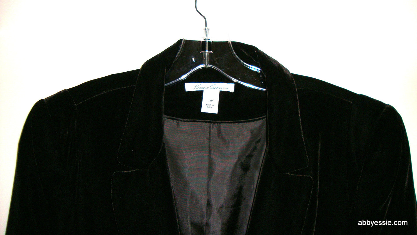 KENNETH COLE Black Velvet Career Goth Victorian Blazer Large Abby Essie