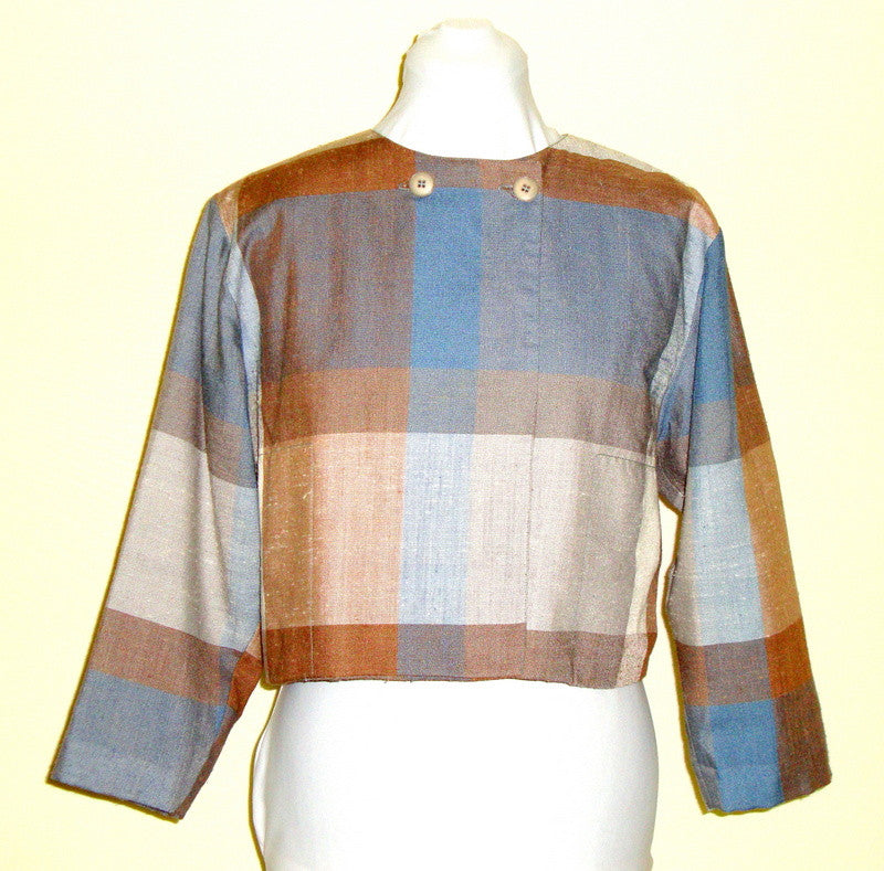 Vtg Prophecy Blue And Beige Plaid 40s 50s 60s ¾ Jacket Pockets Abby Essie