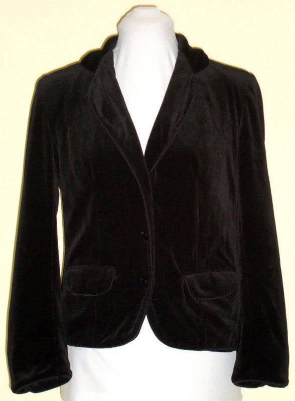Vintage PETITES BY BUTTE Black Velvet Blazer W/ Cord Trim, Buttons Abby Essie