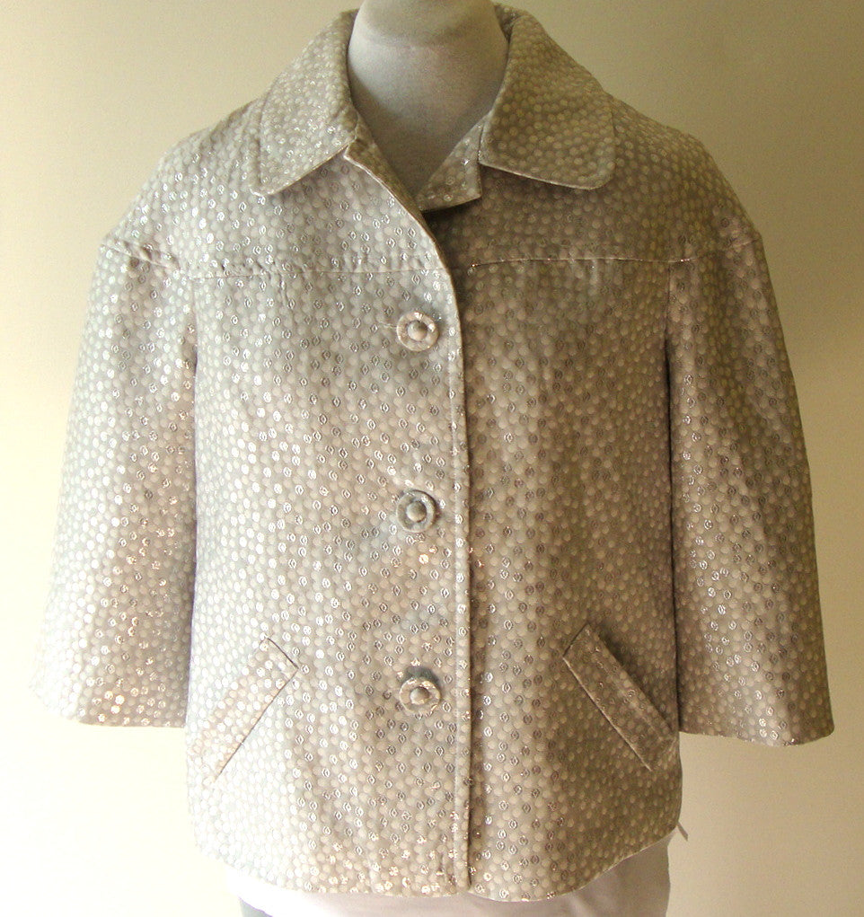 Lane Bryant Vintage Style Silver Dotted Blazer, Wide Collar, Pockets Sz 14 Plus Abby Essie