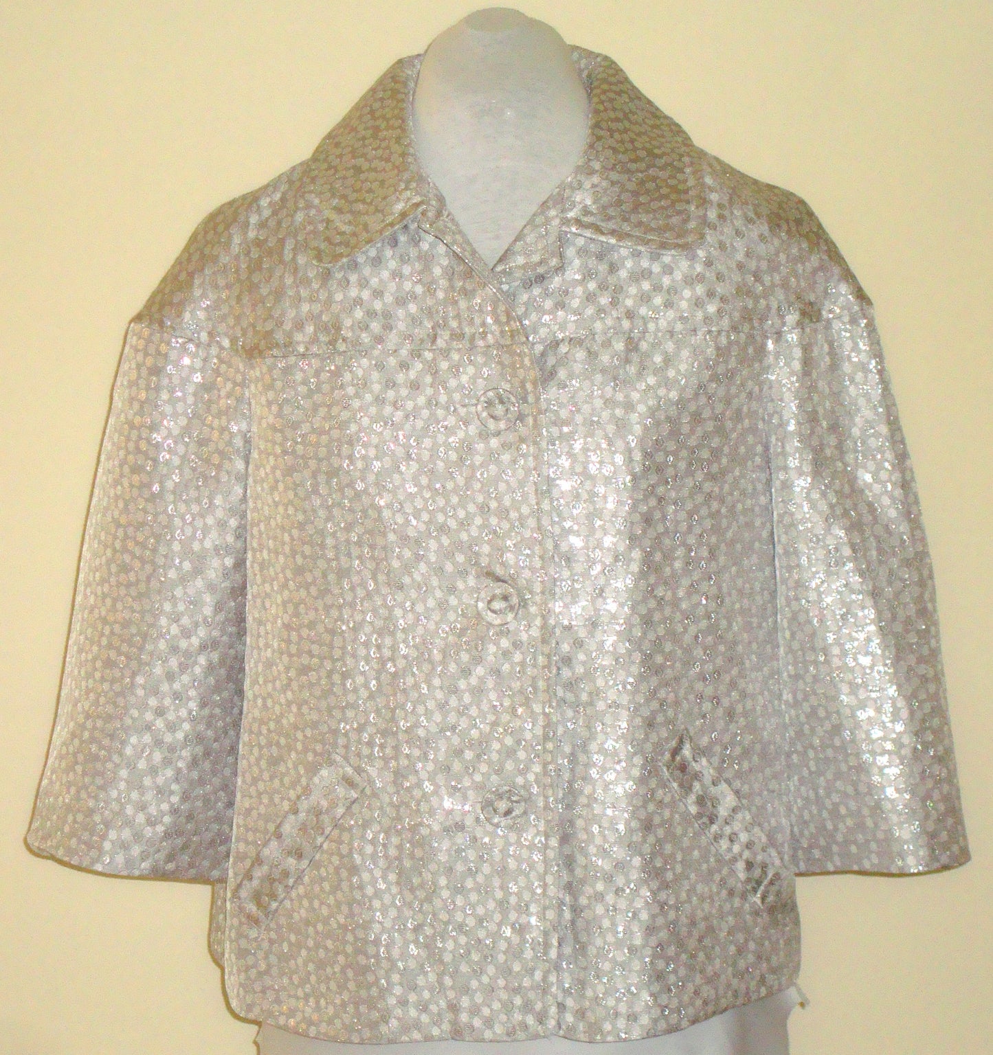 Lane Bryant Vintage Style Silver Dotted Blazer, Wide Collar, Pockets Sz 14 Plus Abby Essie