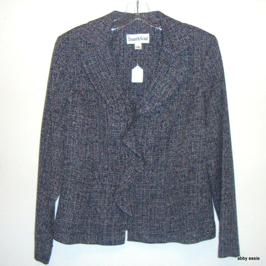 DANNY & NICOLE TWEED ANTIQUED NAVY BLUE  WHITE BLAZER RUFFLE BLAZER MEDIUM 8 Abby Essie