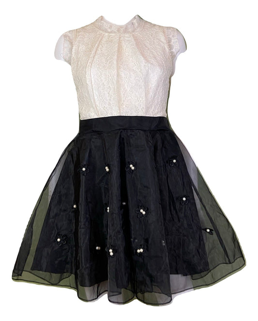Pearl White Black Lace Mini Dress JR Small