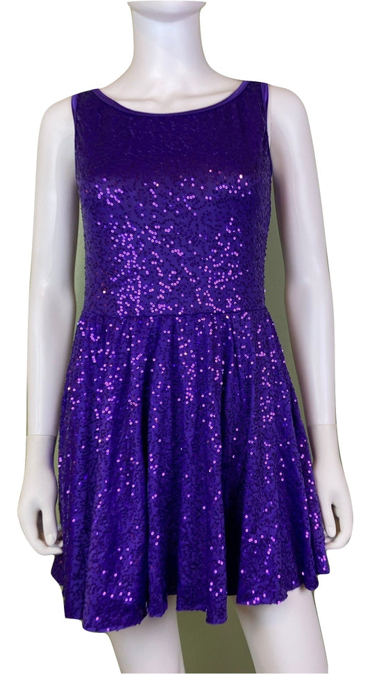 Purple Sequin Ice Skater Dancer Mini Dress