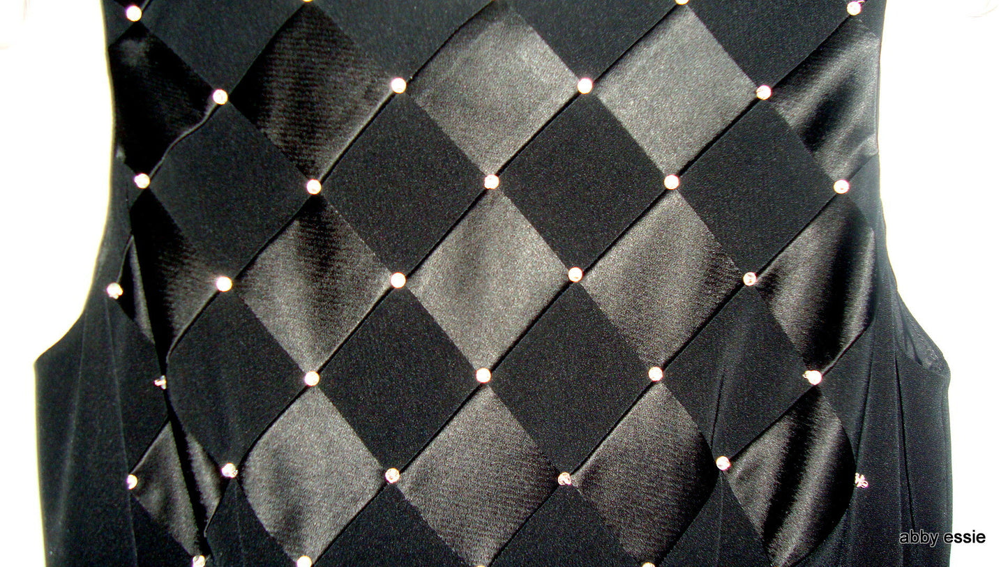 Niteline Long Black Sleeveless Tank Dress Gown W/ Rhinestone & Satin Detail Sz 4