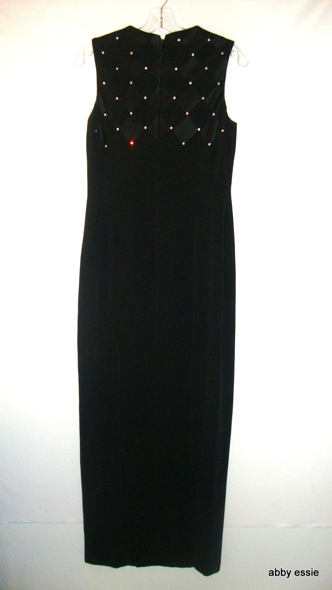 Niteline Long Black Sleeveless Tank Dress Gown W/ Rhinestone & Satin Detail Sz 4 Abby Essie