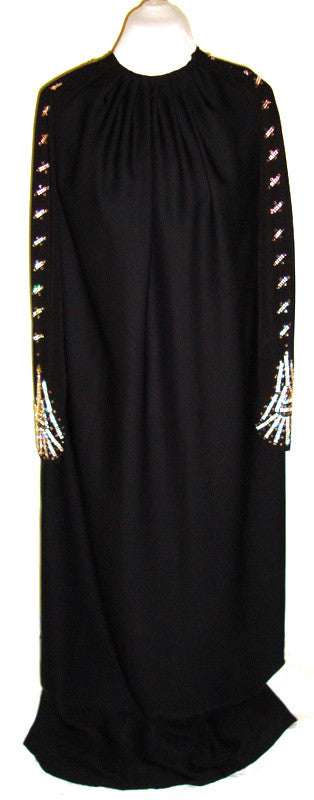 VINTAGE 1960s Long Black Muu Muu Dress Bejeweled Rhinestone Sleeves Large XL Abby Essie