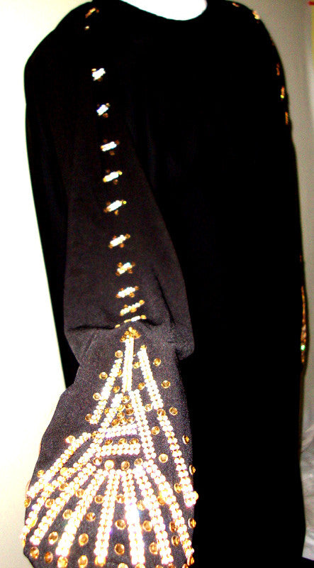 Vtg 60s Long Black Muu Muu Dress Bejeweled Rhinestone Sleeves Large Xl / Xxl