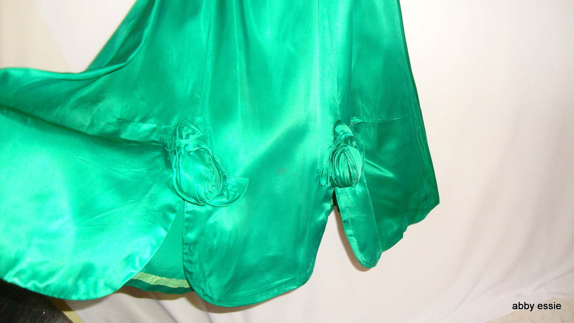 Green Silk 1950s Vintage Party Dress Rosettes Abby Essie
