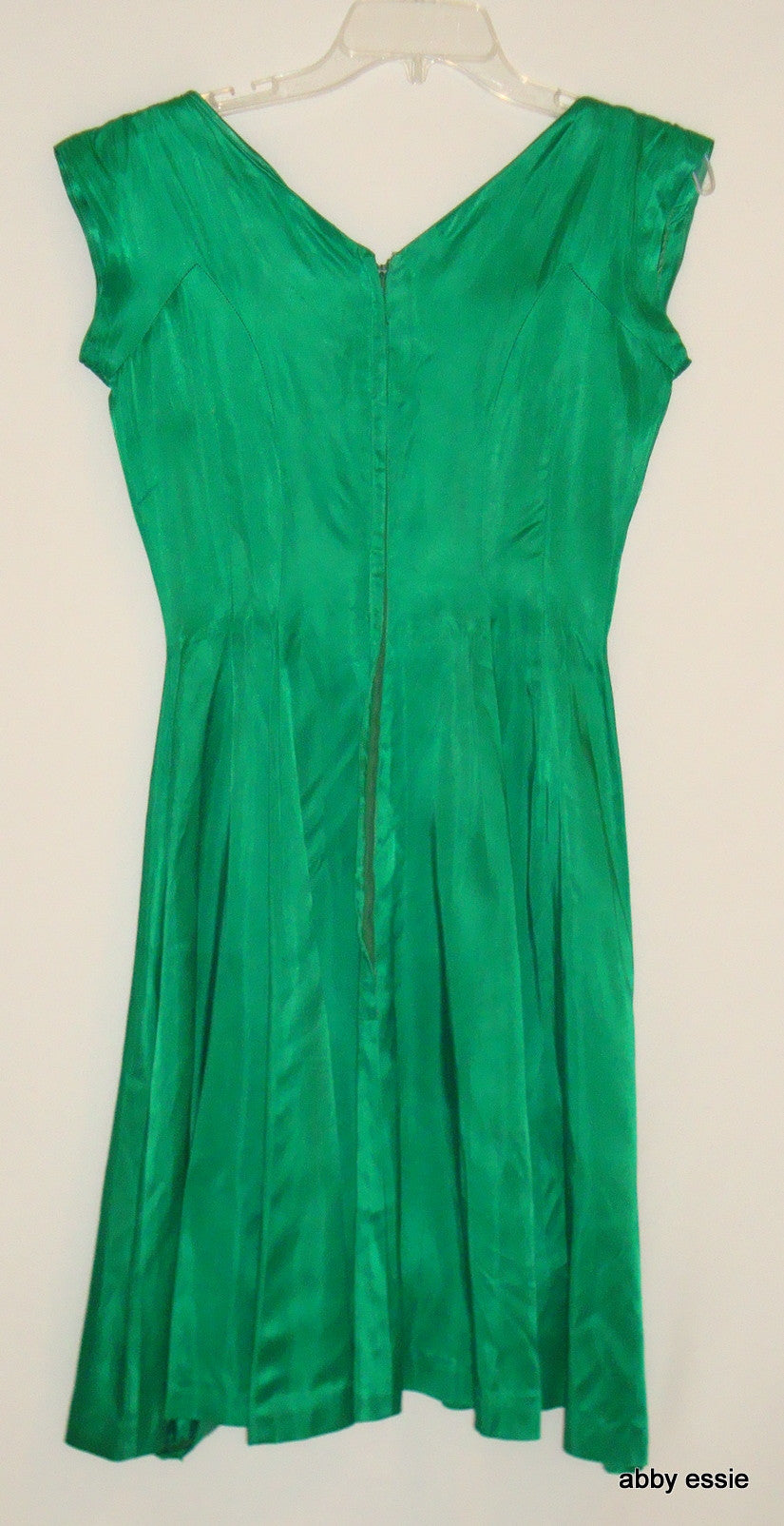 Green Silk 1950s Vintage Party Dress Rosettes Abby Essie