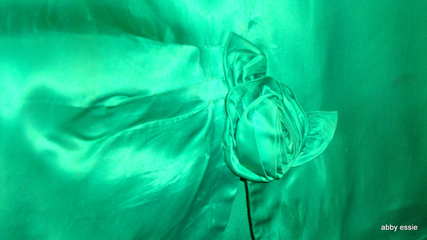Green Silk 1950s Vintage Party Dress Rosettes Abby Essie