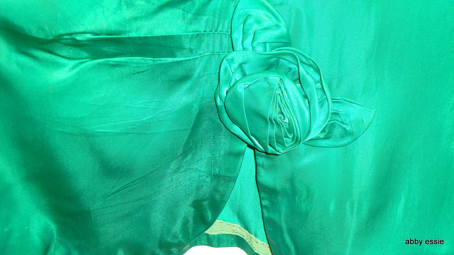 Green Silk 1950s Vintage Party Dress Rosettes Abby Essie