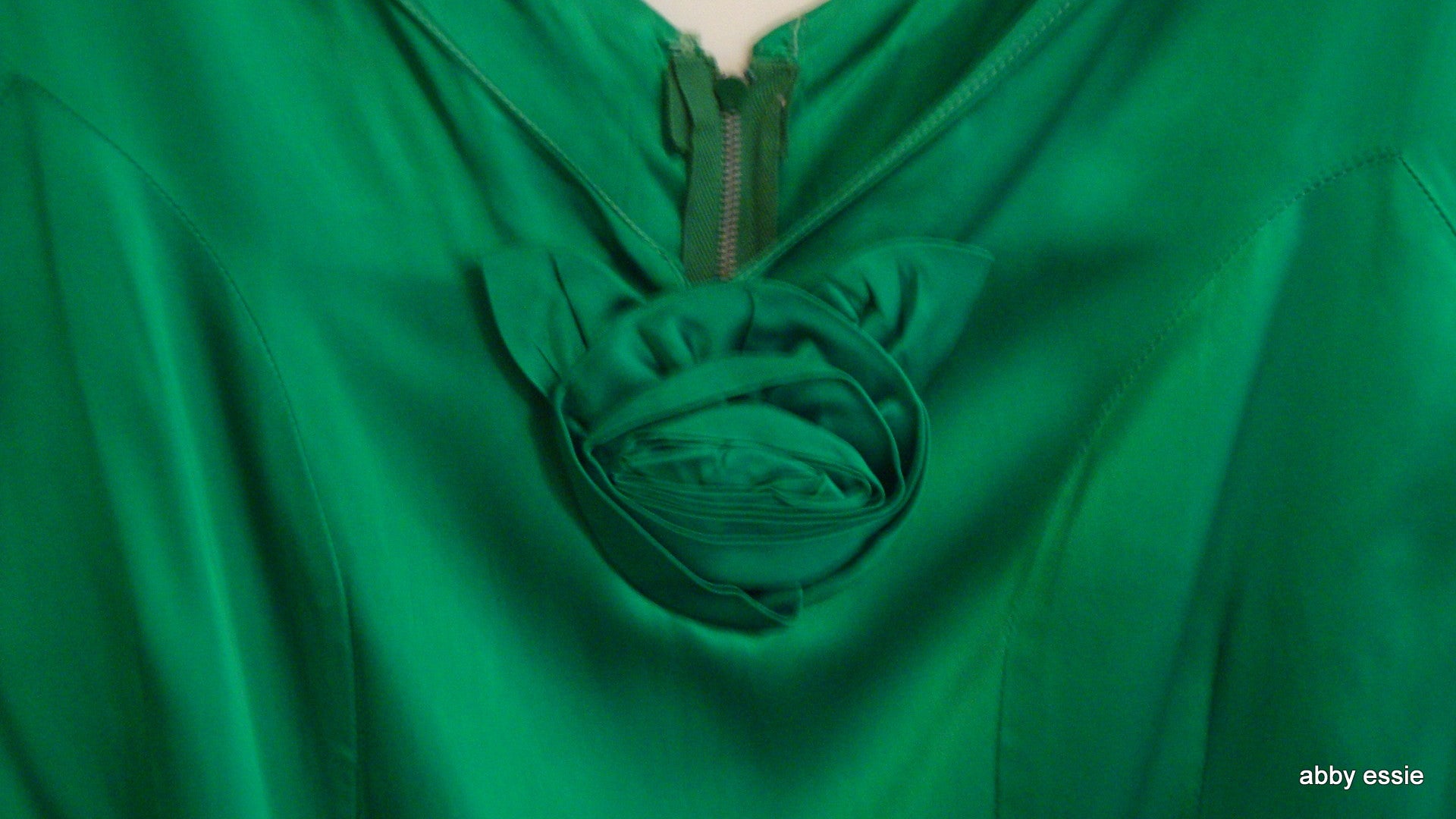 Green Silk 1950s Vintage Party Dress Rosettes Abby Essie