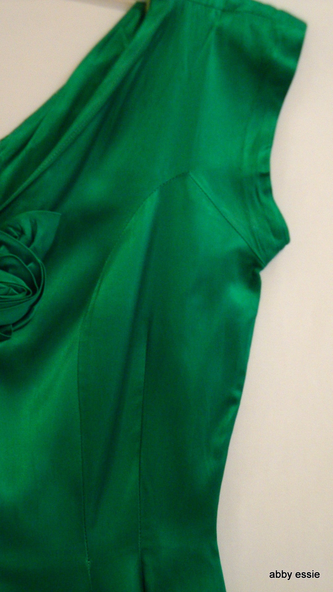 Green Silk 1950s Vintage Party Dress Rosettes