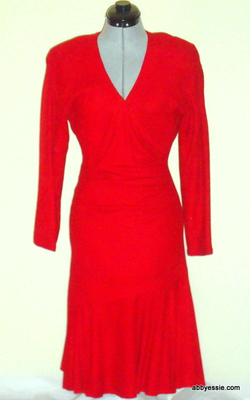 Vintage VAKKO Red Soft Suede Leather Cocktail Dress