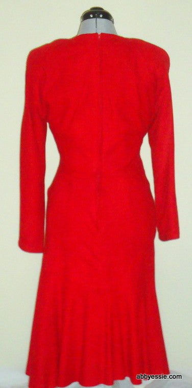 Vintage VAKKO Red Soft Suede Leather Cocktail Dress Abby Essie