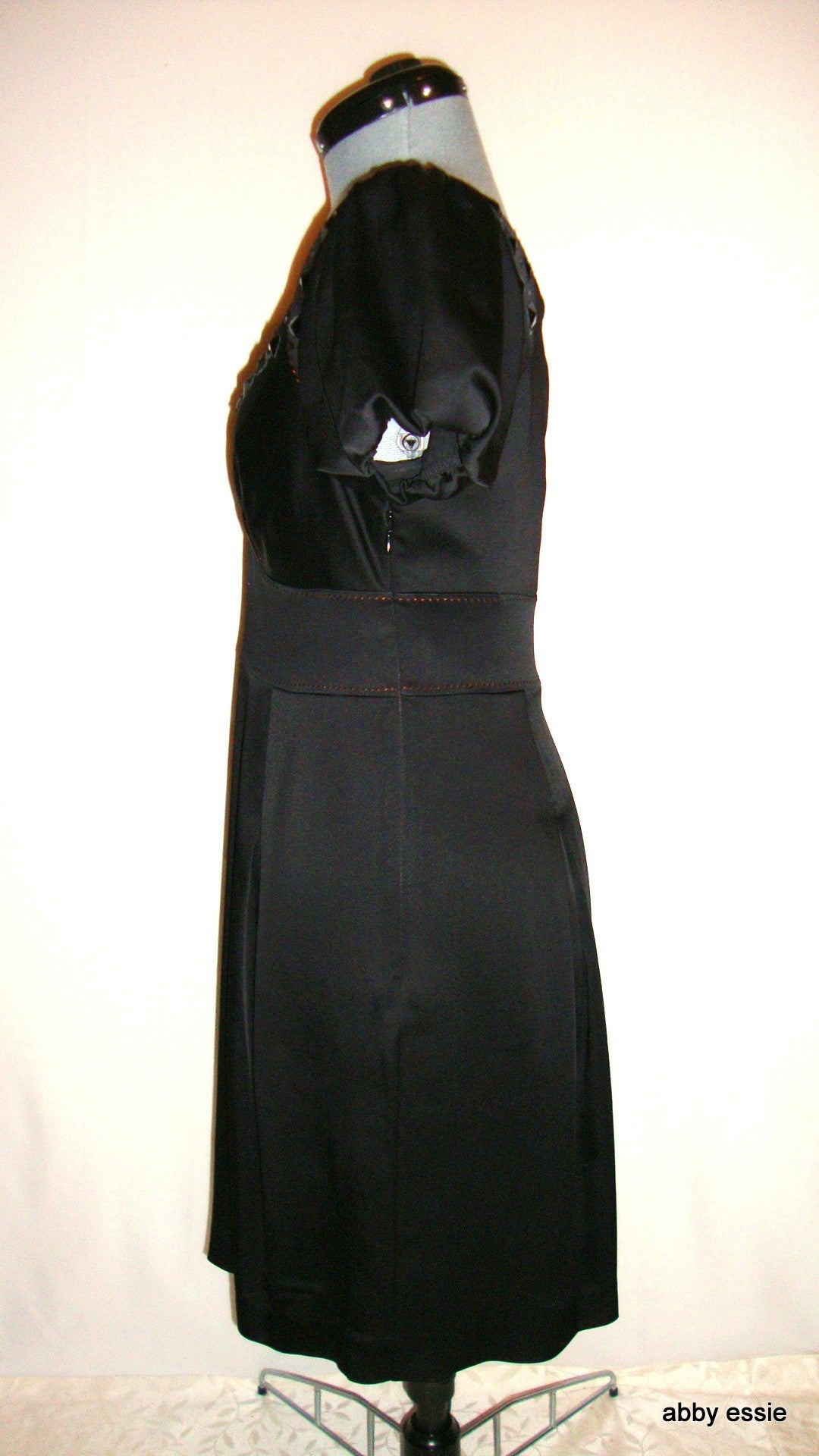 Max Azria Low Cut Black Satin Sequin Cocktail Goth Dress 8 Abby Essie