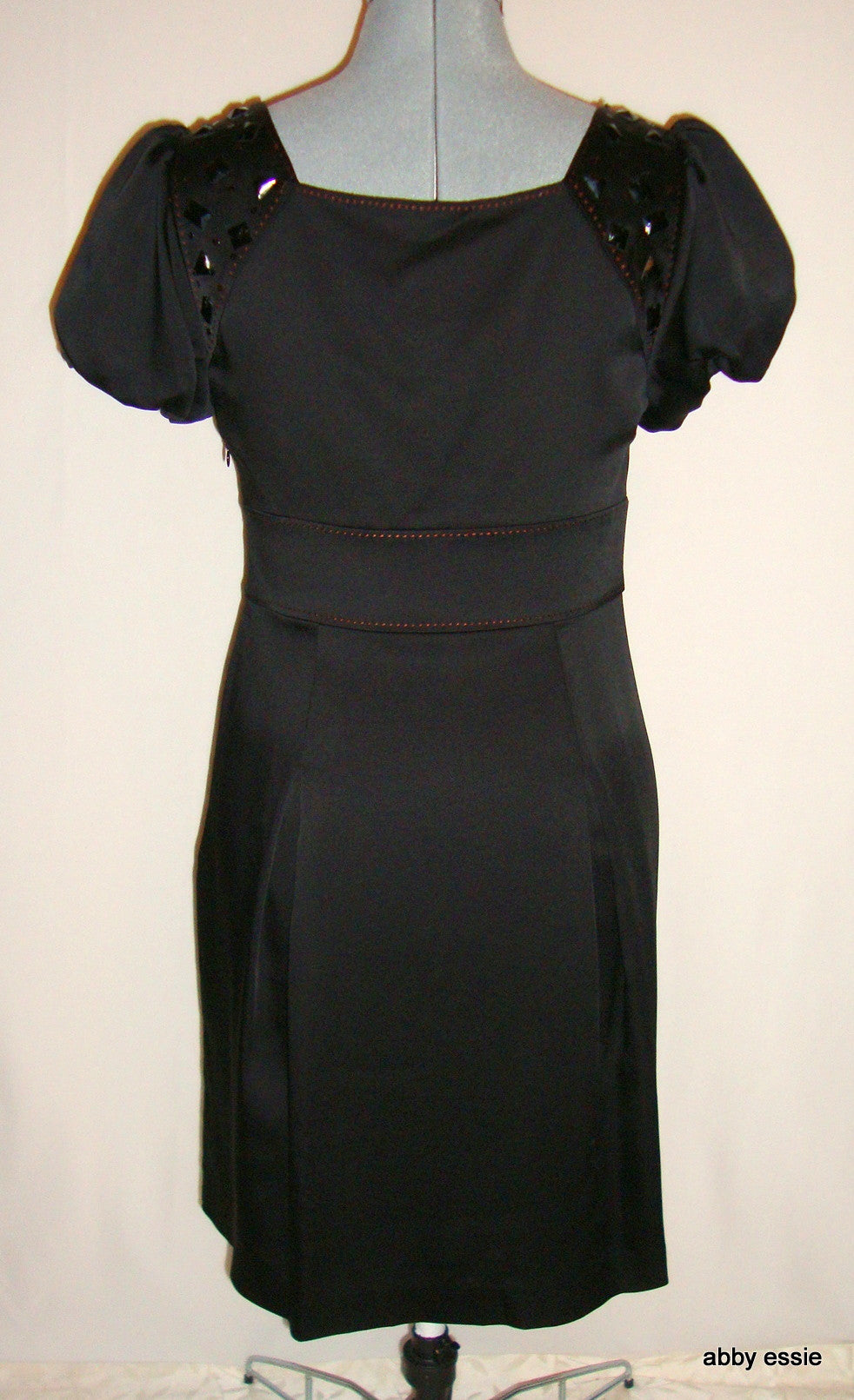 Max Azria Low Cut Black Satin Sequin Cocktail Goth Dress 8 Abby Essie