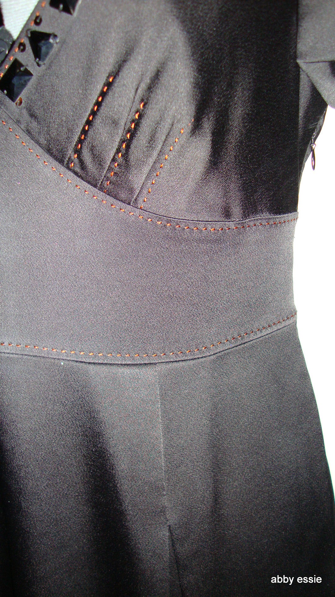 Max Azria Low Cut Black Satin Sequin Cocktail Goth Dress 8 Abby Essie