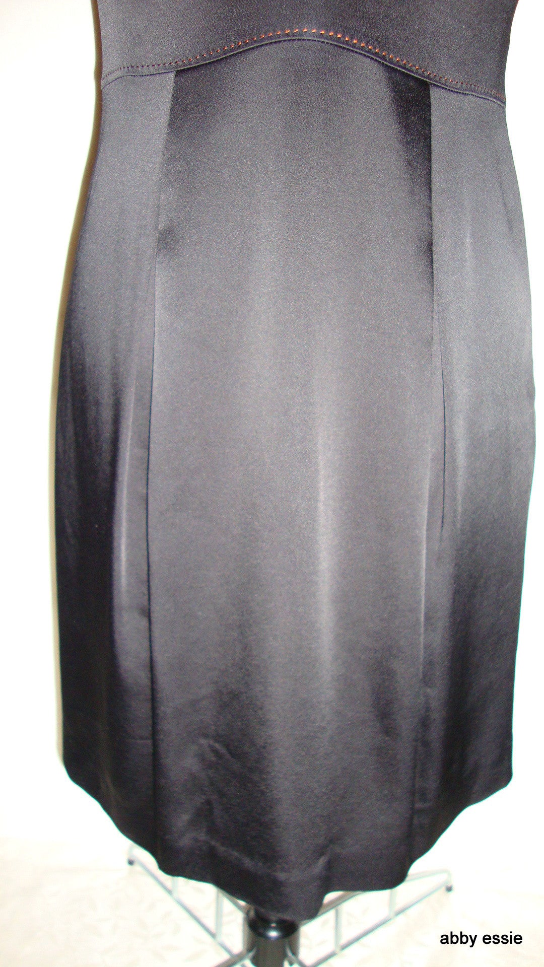 Max Azria Low Cut Black Satin Sequin Cocktail Goth Dress 8 Abby Essie