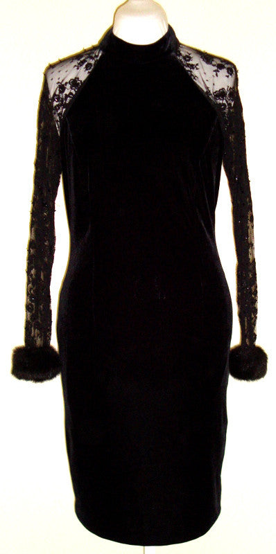 Vintage Black Velvet Lace Sequin Fur Cuffs Dress – SUGA LANE