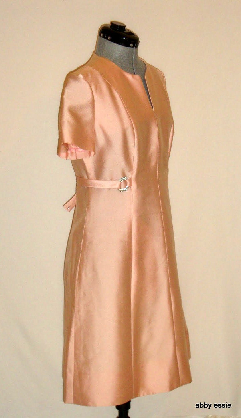 Vintage LISBETH WOLFFE by BRANELL  Satin Cocktail Sheath Rhinestone Dress Medium