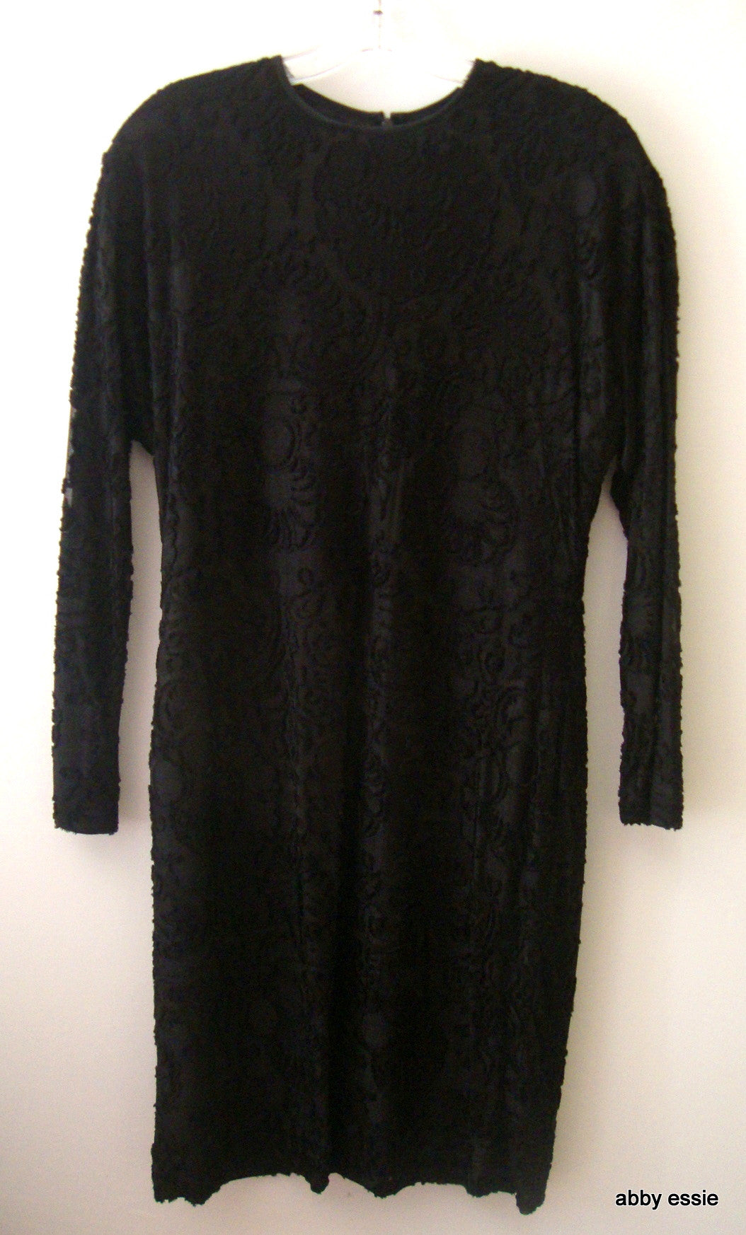 Linda Allard Ellen Tracy Black Burnout Velvet Sheer Layered Cocktail Dress Abby Essie