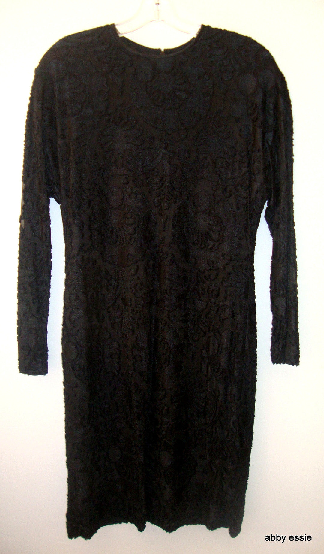 Linda Allard Ellen Tracy Black Burnout Velvet Sheer Layered Cocktail Dress Abby Essie