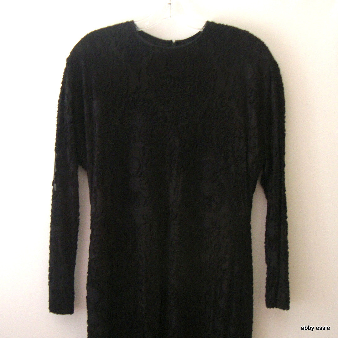 Linda Allard Ellen Tracy Black Burnout Velvet Sheer Layered Cocktail Dress