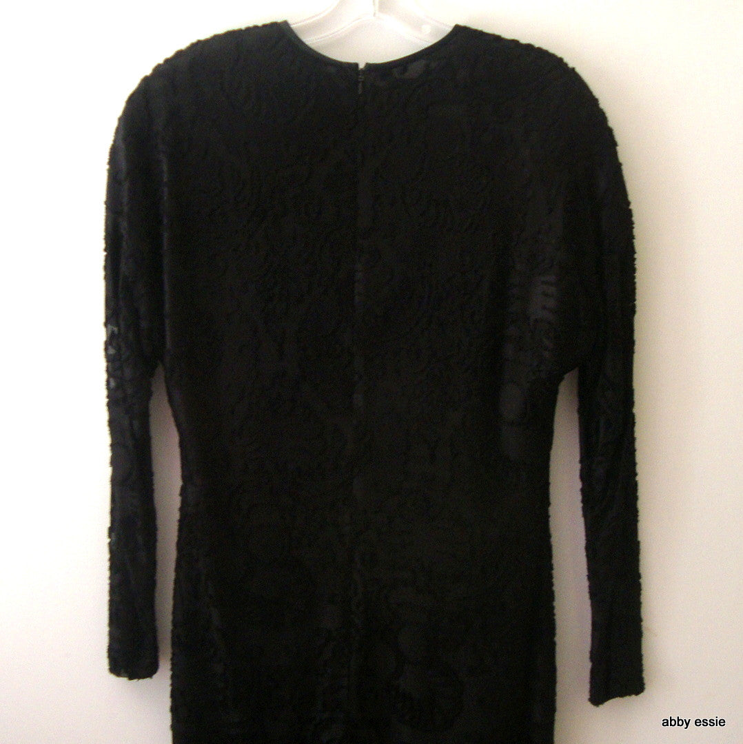 Linda Allard Ellen Tracy Black Burnout Velvet Sheer Layered Cocktail Dress