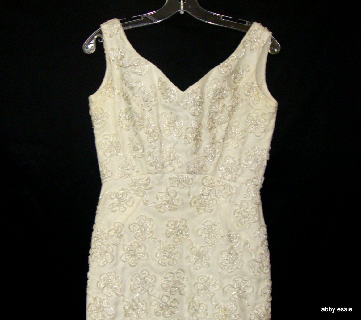 Vintage Mike Benet Wedding Cream White Floral Rosette Design Dress Small